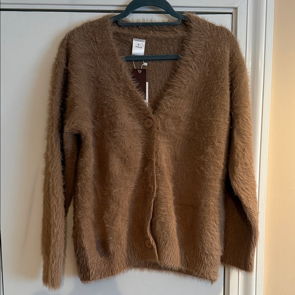 Cozy Plush V-Neck Brown Button Cardigan.